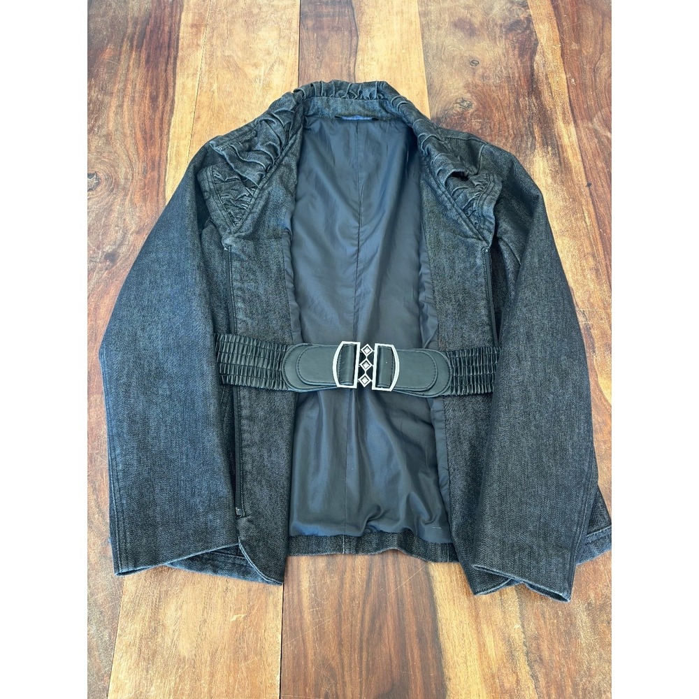 Y2K retro Simon Change Denim dark wash blazer belted womens' size 12 streetstyle - Picture 9 of 9